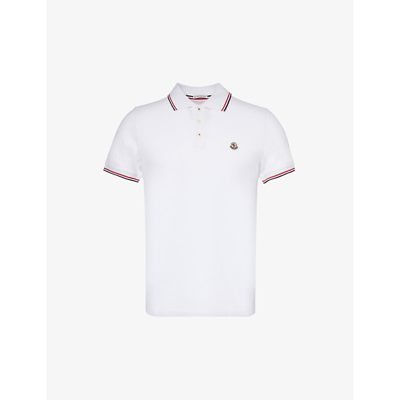 MONCLER MENS WHITE BRAND-PATCH SPLIT-HEM COTTON-PIQUÉ POLO SHIRT