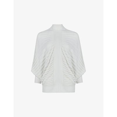Leem Womens Off White Ribbed Batwing Knitted Top