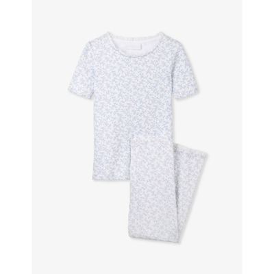 The Little White Company Kids' Floral-print Pointelle-trim Organic-cotton Pyjamas 1-6 Years In White/blue