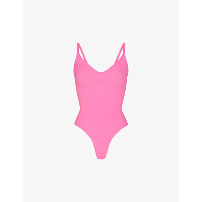 Skims Womens Pink Seamless Sculpt V-neck Stretch-woven Body