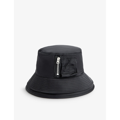 Sacai Mens Black Double-brim Brand-embroidered Shell Bucket Hat