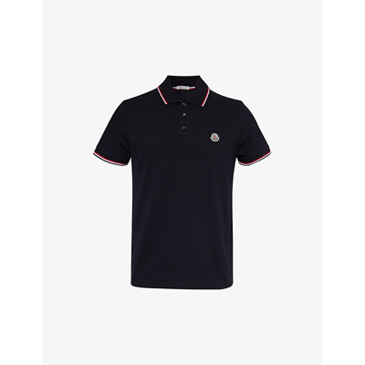 Moncler Mens Navy Brand-patch Split-hem Cotton-piqué Polo Shirt