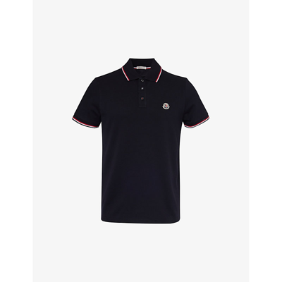 MONCLER MENS NAVY BRAND-PATCH SPLIT-HEM COTTON-PIQUÉ POLO SHIRT XL
