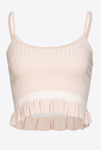 Pinko Ribbed Cropped Vest Top In Beige-pumice Stone
