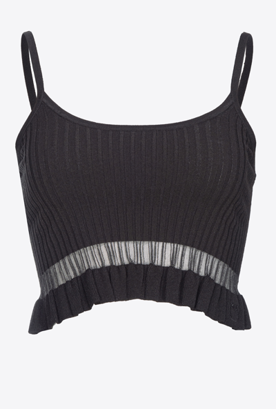 Pinko Ribbed Cropped Waistcoat Top In Noir Limousine