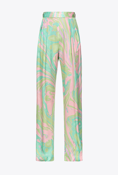 Pinko Splash-print Satin Trousers In Multi.green/pink