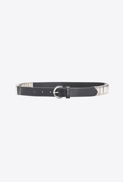 Pinko Belt With Metal Loops In Limo Black-shiny Nickel