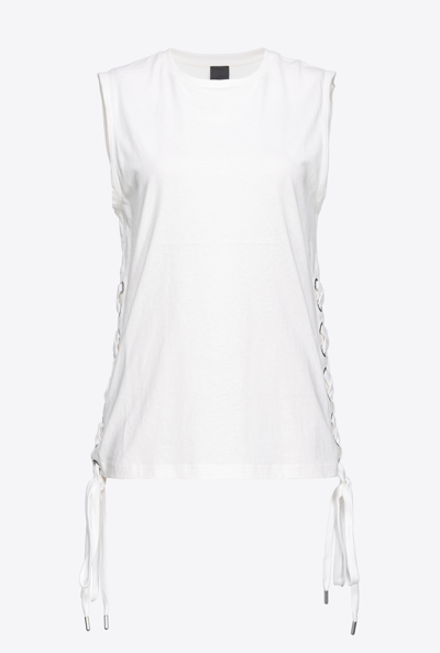 Pinko Sleeveless T-shirt With Criss-crossing Lacing In Blanc Brill.