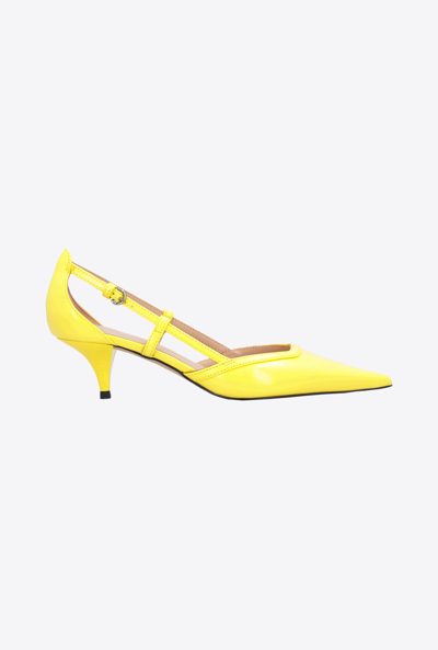 Pinko Brushed Leather Pumps In Jaune Soufre