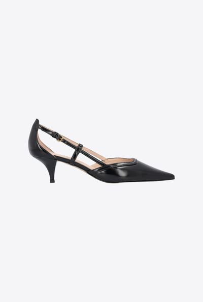 Pinko Brushed Leather Pumps In Noir Limousine