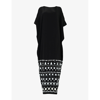 Leem Brand-embroidered Boat-neck Woven Maxi Dress In Black / Wh