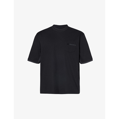 Sacai Mens Black Chest-pocket Crewneck Cotton-jersey T-shirt In Black