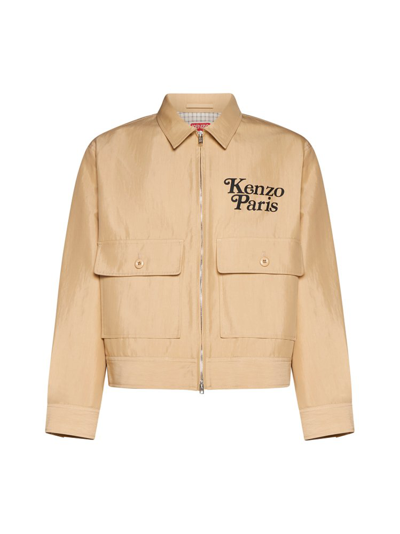 Kenzo By Verdy Logo Printed Cropped Jacket In Honey/camel