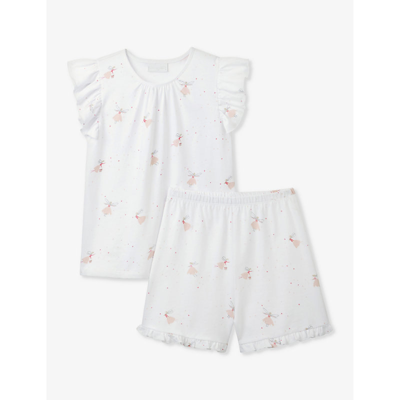 The Little White Company Girls Whitepink Kids Fairy-print Frill-sleeve Organic-cotton Short Pyjamas