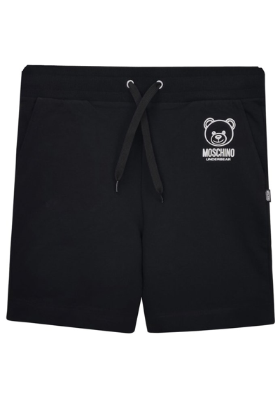 Moschino Teddy Bear Detailed Drawstring Bermuda Shorts In Black