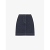 Whistles Womens Navy Contrast-stitch High-rise Denim Mini Skirt