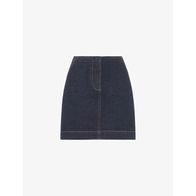 Whistles Womens Navy Contrast-stitch High-rise Denim Mini Skirt