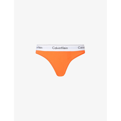 Calvin Klein Womens Carrot Modern Logo-embroidered Cotton-blend Thong