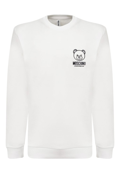 Moschino Teddy Bear Detailed Crewneck Sweatshirt In Bianco