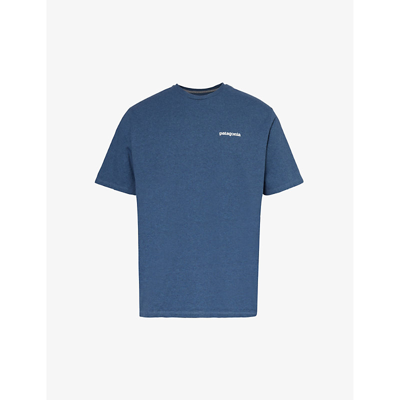Patagonia Mens Utility Blue P-6 Logo Responsibili-tee Recycled Cotton And Recycled Polyester-blend T