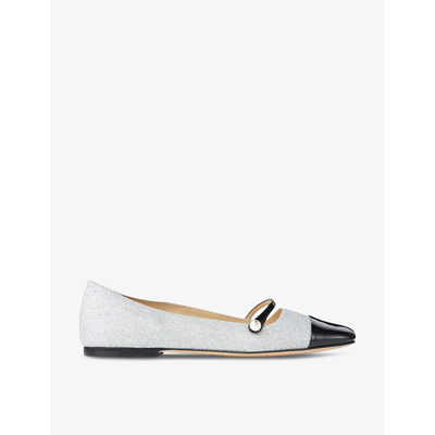 Jimmy Choo Elisa Pearl-embellished Glittery-leather Ballet Flats In Black/silver