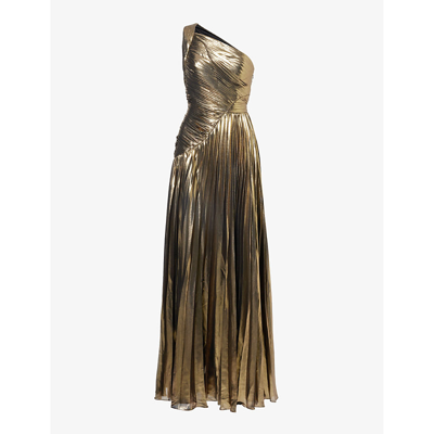 Zac Posen Womens Gold-711 Metallic One-shoulder Stretch-woven Gown
