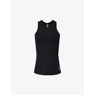 Adidas By Stella Mccartney Womens Black Logo-print Slim-fit Stretch-recycled Polyamide Top