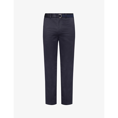 Sacai Mens Navy Integrated-belt Tapered-leg Cotton Trousers