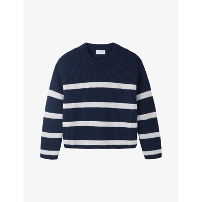 The White Company Womens Navy Striped Cropped Wool And Cotton Jumper
