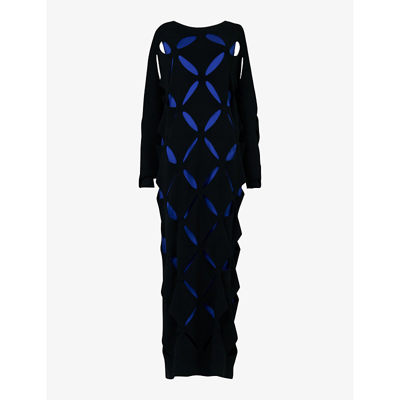 Leem Open-weave Knitted Maxi Dress In Black/blue