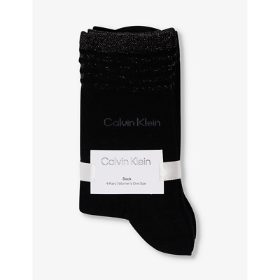 Calvin Klein Womens Black Branded Crew-length Pack Of Four Cotton-blend Socks