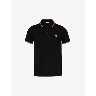 Moncler Mens Black Brand-patch Split-hem Cotton-piqué Polo Shirt