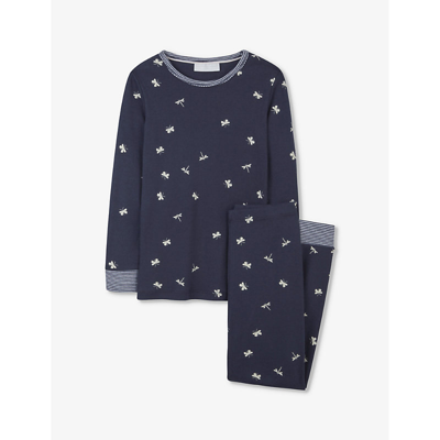 The Little White Company Kids' Butterfly-print Glow Organic-cotton Pyjamas I 1-6 Years In Navy/white