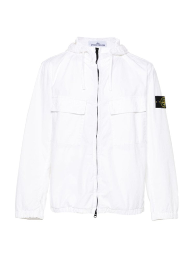 Stone Island Logo Patch Hooded Jacket In White