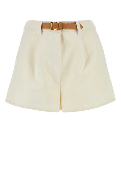 Prada Belted Pleated Shorts In Beige