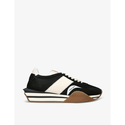 TOM FORD JAMES LOGO-PRINT LEATHER AND SUEDE LOW-TOP TRAINERS