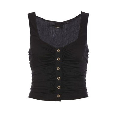 Pinko Ruched Sleeveless Top In Black
