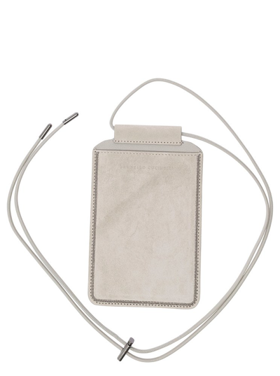 Brunello Cucinelli Shoulder Passport Holder In Grey