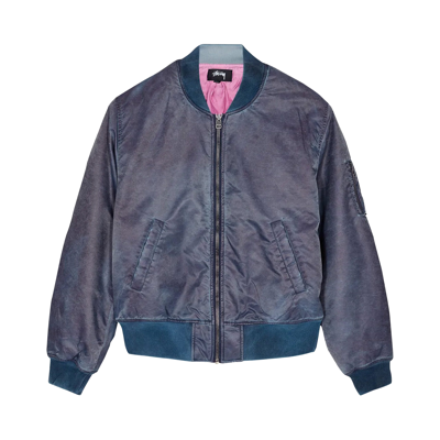 Pre-owned Stussy Dyed Nylon Bomber 'navy' In Blue