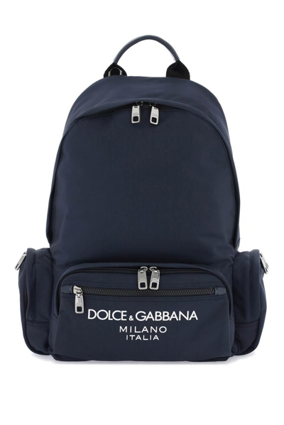Dolce & Gabbana Logo Detailed Zipped Backpack In Blue