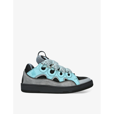 Lanvin Men's Blue/pal.c Curb Multi-lace Leather, Suede And Mesh Trainers