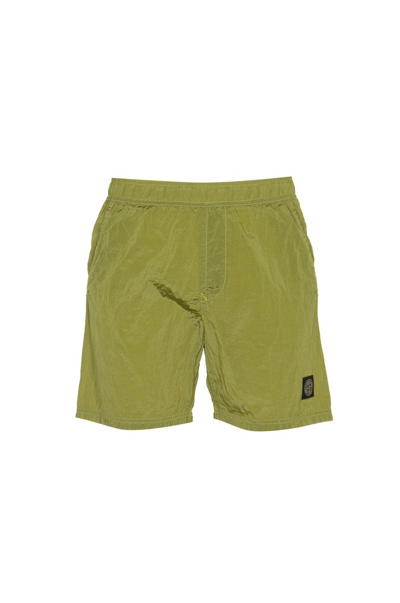 Stone Island Logo Patch Swimming Shorts In Yellow