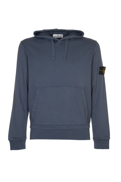 Stone Island Logo Patch Drawstring Hoodie In Blue