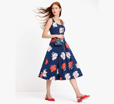 Kate Spade Dotty Floral Faille Dress In French Navy
