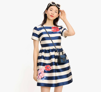 Kate Spade Floral Stripe Dress In Cream French Navy