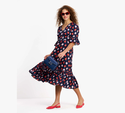 Kate Spade Dotty Floral Flounce Dress In French Navy