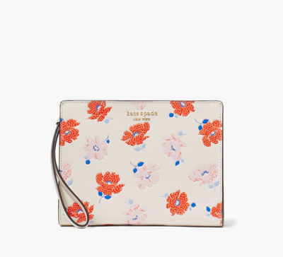 Kate Spade Morgan Dotty Floral Embossed Gusseted Wristlet In White