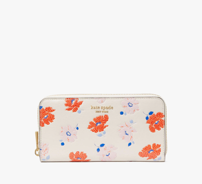 Kate Spade Morgan Dotty Floral Embossed Zip-around Continental Wallet In White