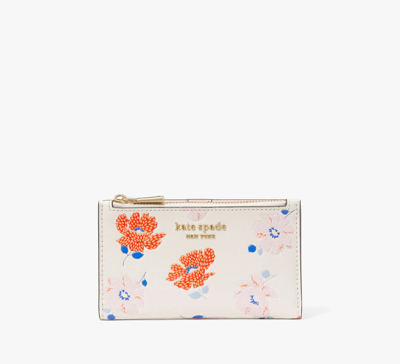 Kate Spade Morgan Dotty Floral Embossed Small Slim Bifold Wallet In White