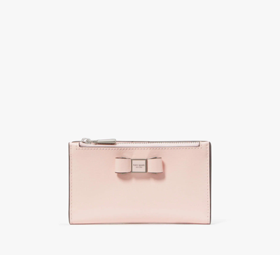 Kate Spade Morgan Bow Embellished Patent Leather Small Slim Bifold Wallet In Crepe Pink